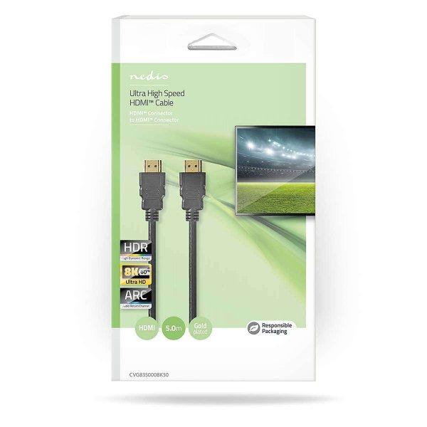 Ultra High Speed ​​HDMI ™ kábel | HDMI™ Csatlakozó | HDMI™
Csatlakozó | 8K@60Hz | 48 Gbps | 5.00 m | Kerek | 6.7 mm | Fekete | Doboz