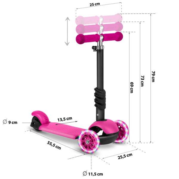 Ricokids 3in1 Háromkerekű Roller világítós kerekekkel #rózsaszín