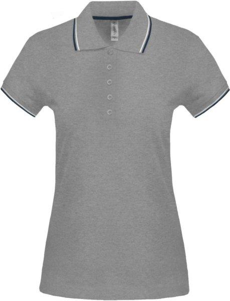 Női kontrasztcsíkos rövid ujjú galléros piké póló, Kariban KA251, Oxford
Grey/Navy/White-XL