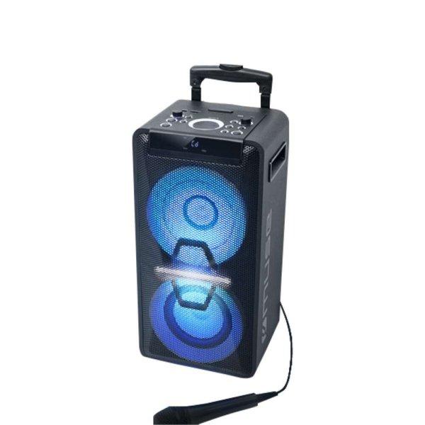 Hangszóró Bluetooth Party MUSE M-1920 DJ CD-vel és akkumulátorral, 300 W, 2
x MIC Jack, 1 x Quitar Jack, MP3 kompatibilis, 1 x mikrofon, Fekete