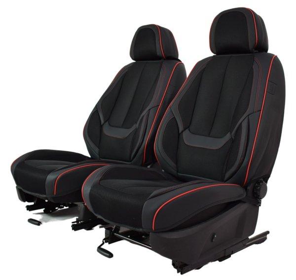 Hyundai H-1 Méretezett Üléshuzat -Victoria Bőr/Szövet -Piros/Fekete- 2
Első Ülésre