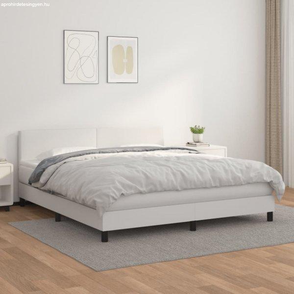 Fehér műbőr rugós ágy matraccal 180 x 200 cm