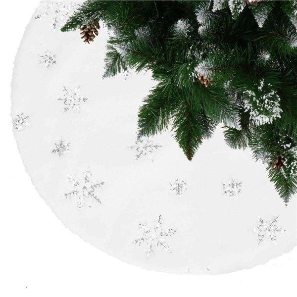 Szőnyeg a karácsonyfa alá, 90 cm, fehér szőrme utánzat ezüst flitterekkel