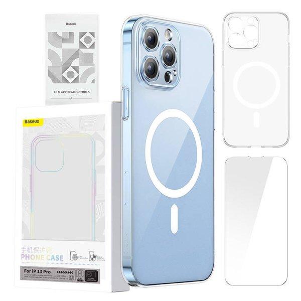 Baseus Magnetic Crystal Clear védőtok iPhone 13 Pro-hoz (átlátszó) + edzett
üveg + tisztítókészlet