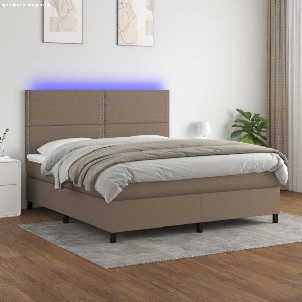 Tópszínű szövet rugós és LED-es ágy matraccal 180 x 200 cm