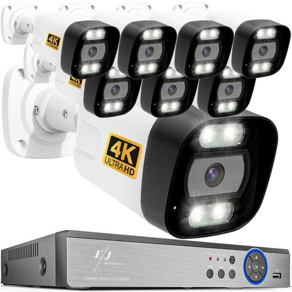 Komplett 4K DVR készlet 8 kültéri megfigyelő kamerával mesterséges
intelligencia arcfelismeréssel, EJ termékek, PK-8HB718 modell, színes
éjszakai látás akár 30 m-ig a szabadban, 2160P felbont