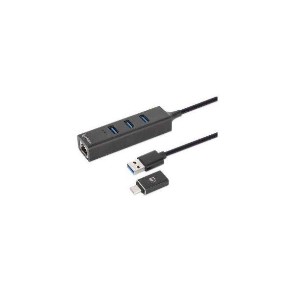 Manhattan 180894 hálózati csatlakozó USB 3.2 Gen 1 (3.1 Gen 1) Type-A +
Type-C 5000 Mbit/s Fekete (180894)