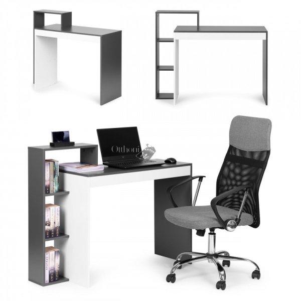 Fehér és szürke irodai számítógépasztal, íróasztal + könyvespolc 4
polccal