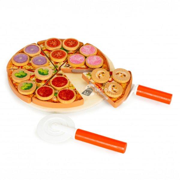 Fa pizza vágóval és Velcroval gyerekeknek, 27 darabos - Konyhai játék, fa
élelmiszer, gyerek konyha