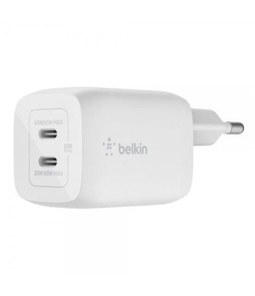 Belkin BoostCharge Dual USB-C PD GaN Wall Charger 65W White