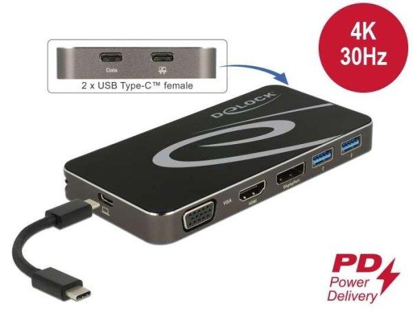 Delock USB Type-C  3.2 dokkolóállomás 4K HDMI DP / 1080p VGA, USB Hub és PD
3.0