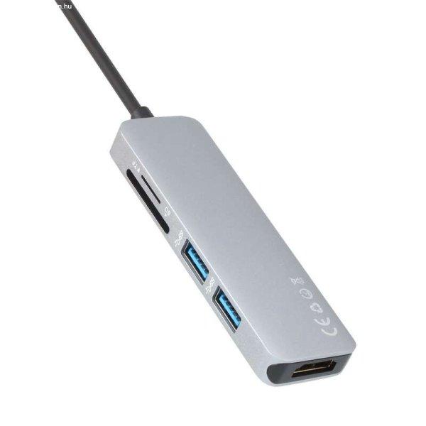 Vcom CU430M USB3.1-C apa - HDMI-A+2xUSB3.0+MicroSD+SD Adapter - Ezüst (CU430M)