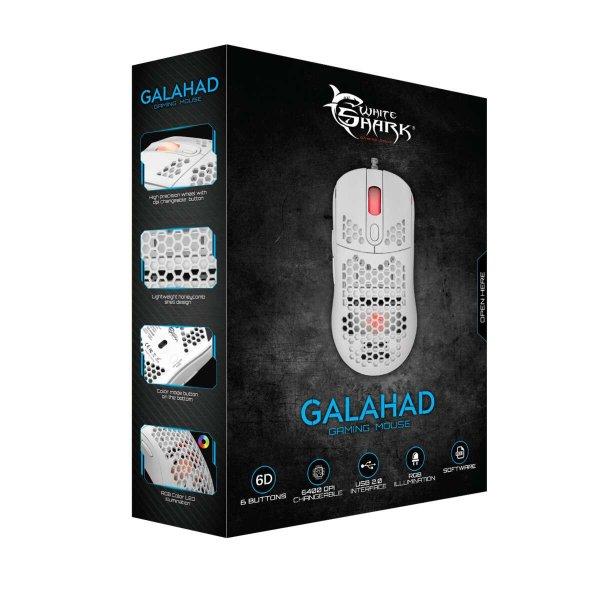 Gamer Egér White Shark GM-5007 GALAHAD, USB, 6 gomb, 6400 DPI, Fehér