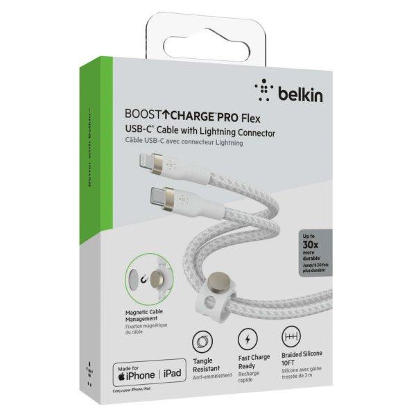 Belkin BOOST CHARGE PRO Flex USB-C to LTG, Braided Silicone Cable - 3M - White