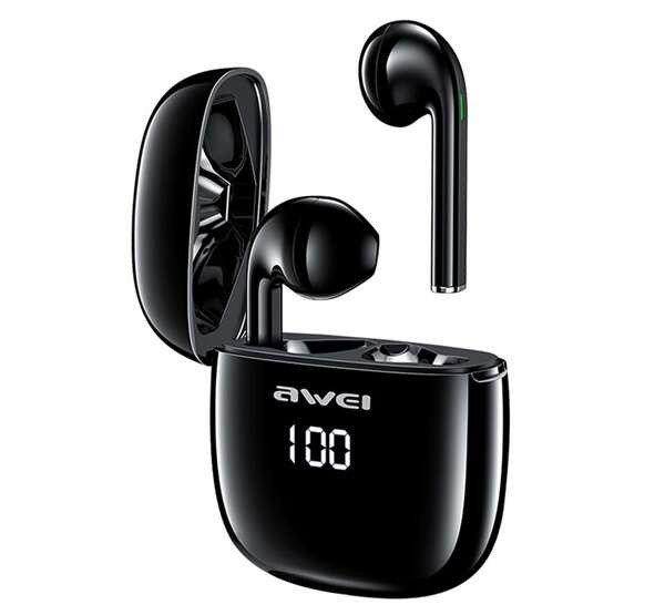 AWEI T28P bluetooth fülhallgató SZTEREO v5.0, TWS, aktív zajszűrő,
vízálló, LED kijelző + töltőtok, fekete