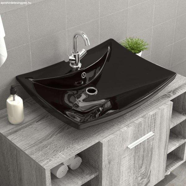 vidaXL Négyszögletes luxus kerámia mosdókagyló túlfolyóval és lyukkal
csaphoz fekete