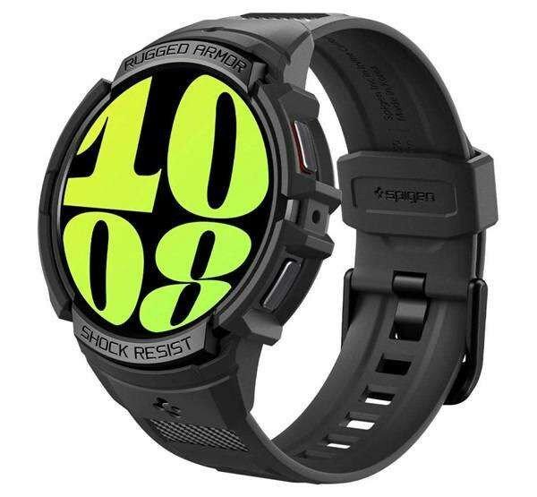 SAMSUNG Galaxy Watch6 44mm (SM-R940/945), SPIGEN RUGGED ARMOR PRO okosóra szíj
és védőkeret, Fekete