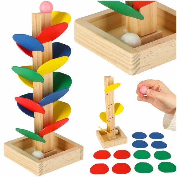 Montessori fából készült interaktív és
fejlesztő labdapálya színes elemekkel (BBI-9734)