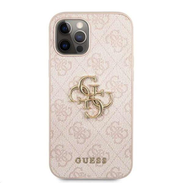 Guess PU 4G fém logós hátlap iPhone 12/12 Pro rózsaszínűre