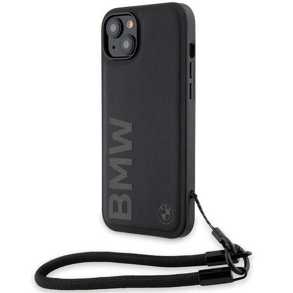 BMW Signature Leather Wordmark Cord tok iPhone 15/14/13 - Fekete