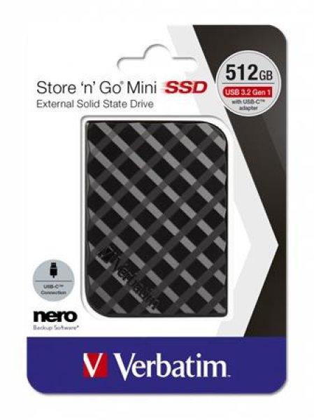 SSD (külső memória), 512GB, USB 3.2 VERBATIM "Store n Go Mini",
fekete