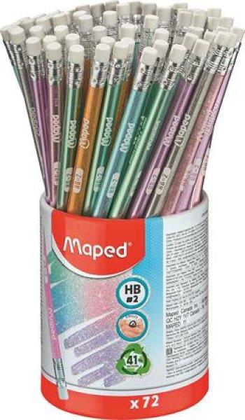 Grafitceruza radírral, ceruzatartó, HB, háromszögletű, MAPED
"Black'Peps Glitter Deco", vegyes pasztell színek