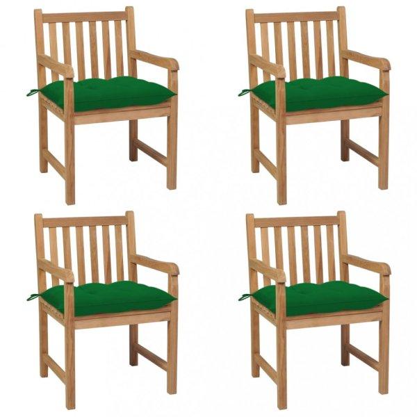 4 db tömör tíkfa kerti szék zöld párnával