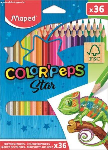 Színes ceruza készlet, háromszögletű, MAPED "Color'Peps
Star", 36 különböző szín