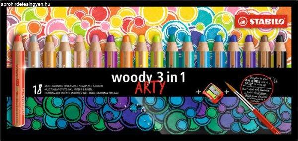 Színes ceruza készlet, kerek, vastag, STABILO "Woody ARTY 3 in 1",
18 különböző szín
