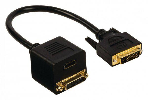 DVI Kábel DVI-D 24+1p Tűs - DVI-D 24+1-Pólusú Aljzat + HDMI 